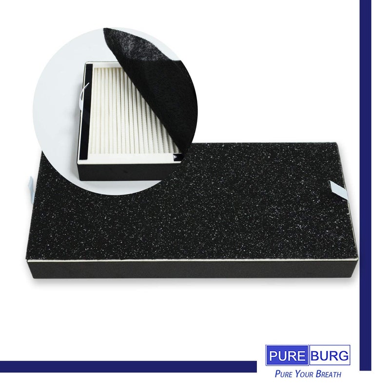 PUREBURG Replacement Filter Set Compatible with Hunter HP100 HT100 Air Purifier,2-Pack H13 HEPA + 4 x Activated Carbon Pre-Filters 4-Stage Filtration Air Clean VOCs - Image 3